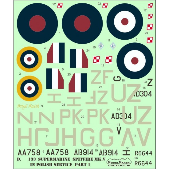 1/72 Supermarine Spitfire Mk V in Polish service part I (decal)