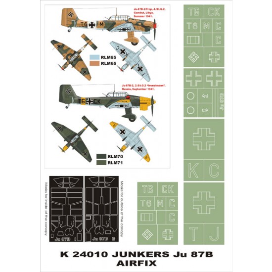 1/24 Ju-87B Paint Mask for Airfix (Canopy Masks + Insignia Masks)