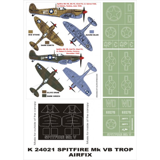 1/24 Supermarine Spitfire MkVB Trop Paint Mask for Airfix (Canopy Masks + Insignia Masks)