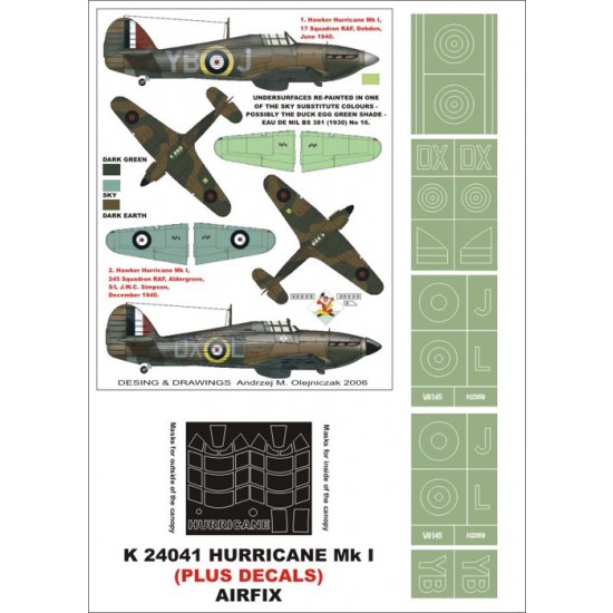 1/24 Hurricane MkI (BoB) Paint Mask for Airfix (Canopy Masks + Insignia Masks + Decals)