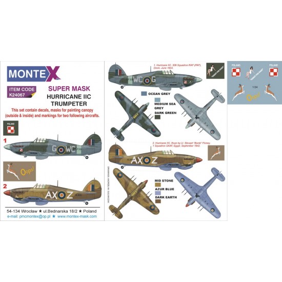 1/24 Hurricane IIC Paint Mask for Trumpeter kit (Canopy Masks + Insignia Masks + Decals)