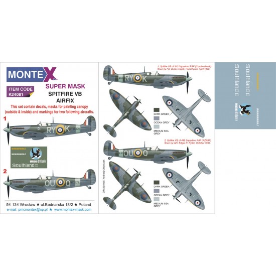1/24 Spitfire Mk.Vb Paint Mask No.2 for Airfix (Canopy Masks + Insignia Masks + Decals)