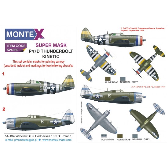 1/24 P-47D Thunderbolt Razorback Paint Mask for Trumpeter (Canopy Masks + Insignia Masks)