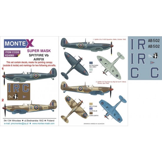 1/24 Supermarine Spitfire Mk.Vb Paint Mask No.2 for Airfix kit