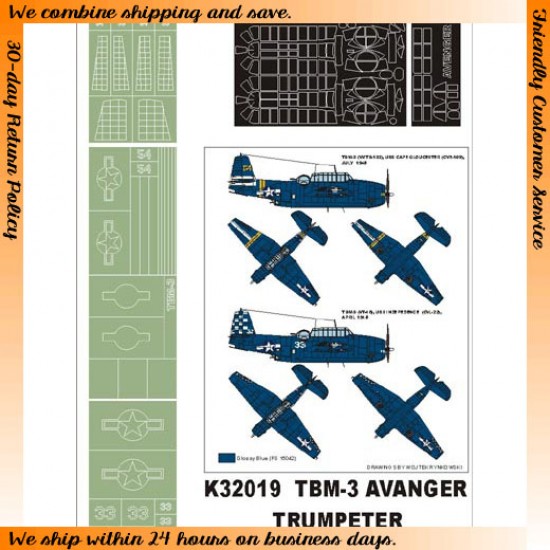 1/32 TBF-3 Avenger Paint Mask for Trumpeter (Canopy Masks + Insignia Masks)