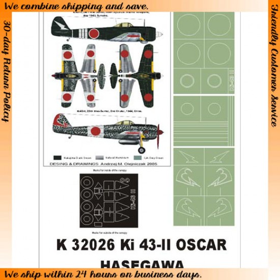 1/32 Ki-43 II Oscar Paint Mask Vol.1 for Hasegawa (Canopy Masks + Insignia Masks)