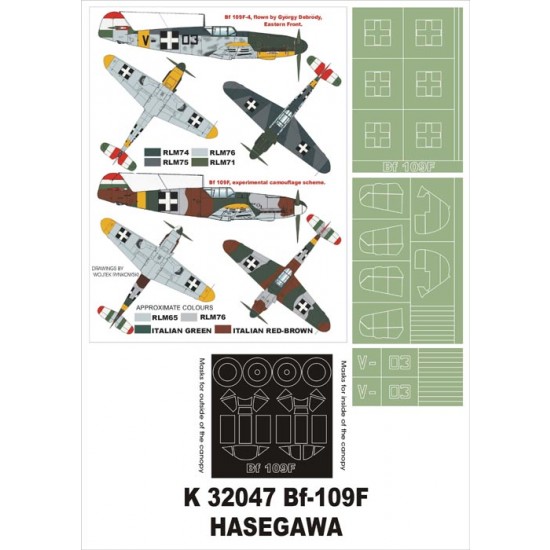 1/32 Messerschmitt Bf 109F Paint Mask for Hasegawa/Aires (Canopy Masks + Insignia Masks)