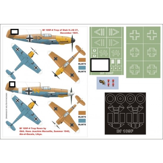 1/32 Bf 109F4 Trop Paint Mask for Hasegawa/Aires (Canopy Masks + Insignia Masks + Decals)