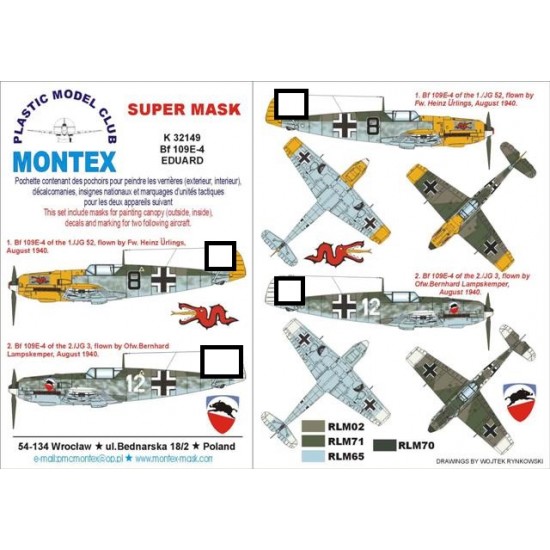 1/32 Messerschmitt Bf 109E-4 Paint Mask for Eduard (Canopy Masks +Insignia Masks +Decals)