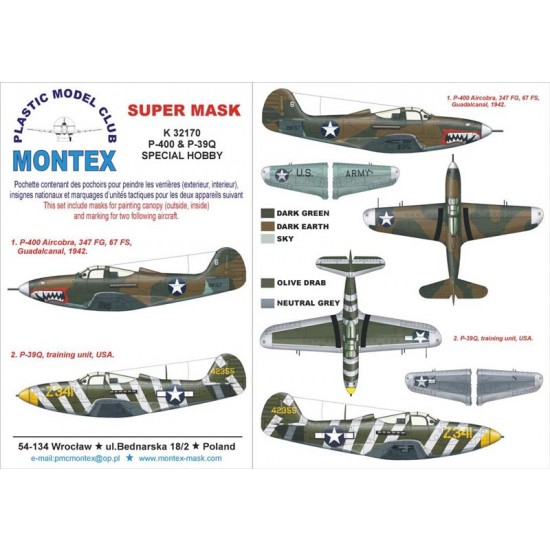 1/32 P-400/P-39 AIRCOBRA Paint Mask for Special Hobby (Canopy Masks + Insignia Masks)