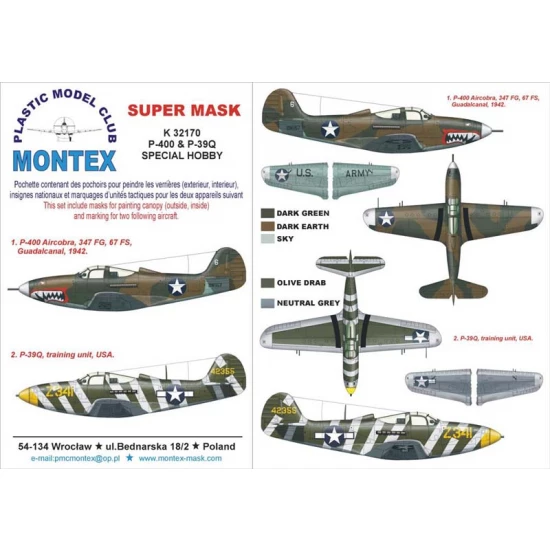 1/32 P-400/P-39 AIRCOBRA Paint Mask for Special Hobby (Canopy Masks + Insignia Masks)