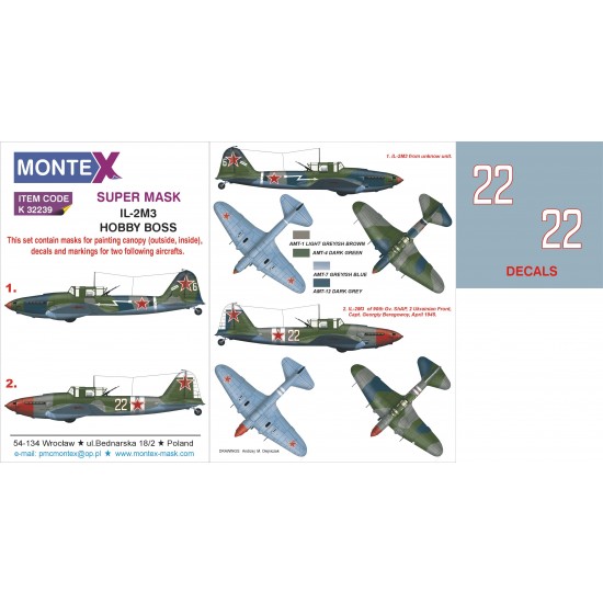 1/32 IL-2M3 Sturmovik Paint Mask & Decals for HobbyBoss kit