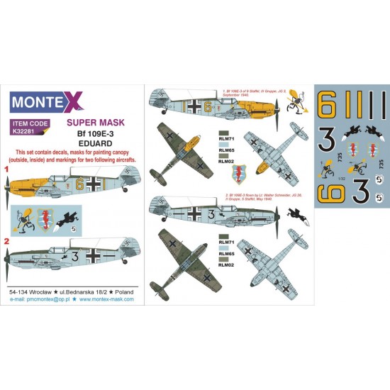 1/32 Bf109E-3 Paint Mask for Eduard kit (Canopy Masks + Insignia Masks + Decals)