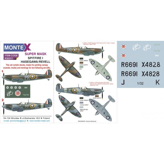 1/32 Spitfire Mk.I Paint Mask for Hasegawa/Revell (Canopy Masks + Insignia Masks + Decals)