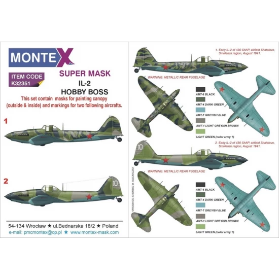 1/32 Ilyushin IL-2 Sturmovik Paint Mask for Hobby Boss kit