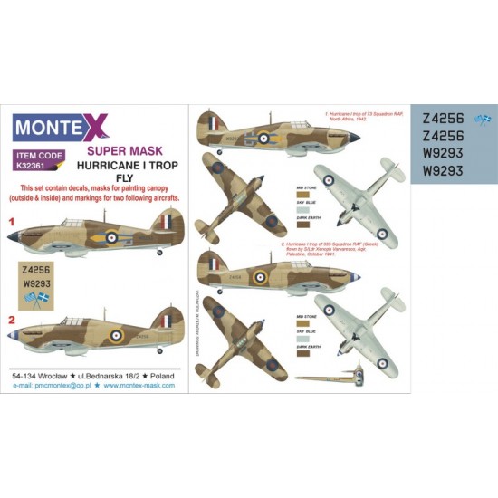 1/32 Hurricane I Trop Paint Mask for Fly Models (Insignia & Canopy Masks + Decals)