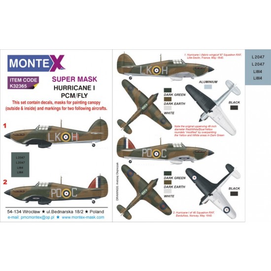 1/32 Hurricane I Paint Mask for Fly/Pacific Coast Models (Insignia & Canopy Masks + Decals)
