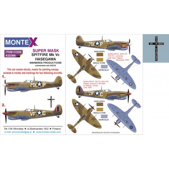 1/32 Spitfire VC Paint Mask for Hasegawa kits (Insignia & Canopy Masks + Decals)