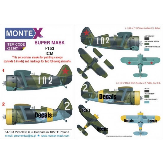 1/32 I-153 Paint Mask for ICM kits (2x canopy outside & inside + 2x insignia)