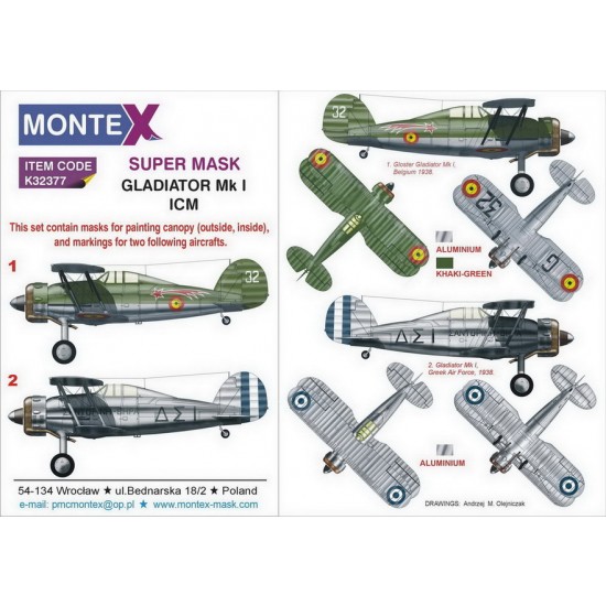 1/32 Gladiator Mk I Paint Mask for ICM kits (2 Canopy & 3 Insignia Masking)