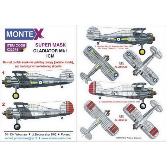 1/32 Gladiator Mk I Paint Mask for ICM kits (2 Canopy & 3 Insignia Masking)