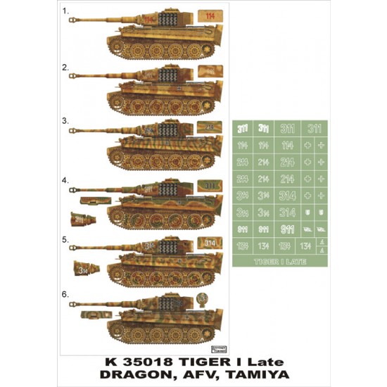 1/35 Tiger I Late Paint Mask for Drag, AFV, Tamiya (Insignia Masks)