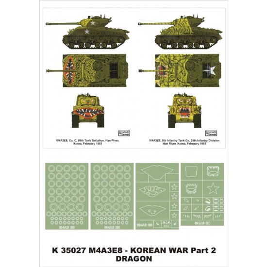 1/35 M4A3E8 Sherman Paint Mask Vol.2 for Dragon (Insignia Masks + Wheel Mask)