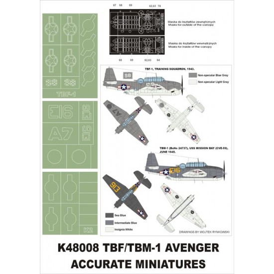 1/48 TBM-1C Avenger Paint Mask Vol.2 for Accurate Miniatures (Canopy Masks+Insignia Masks)
