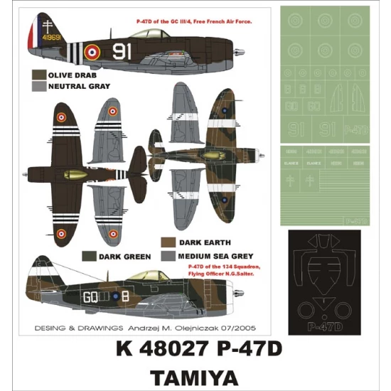 1/48 P-47D Bubbletop Paint Mask Vol.2 for Tamiya (Canopy Masks + Insignia Masks)