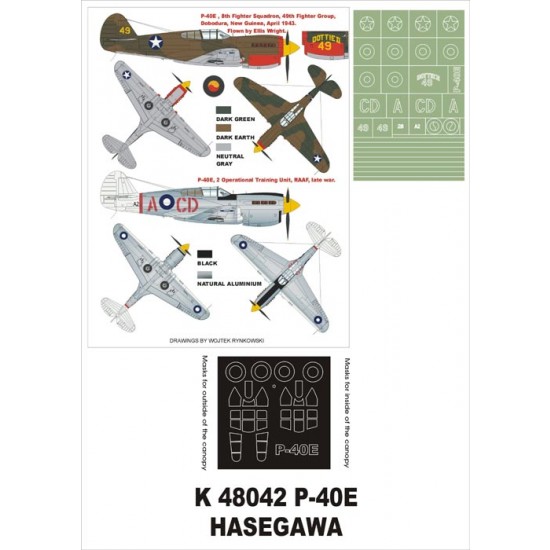 1/48 P-40E Paint Mask Vol.1 for Hasegawa (Canopy Masks + Insignia Masks)