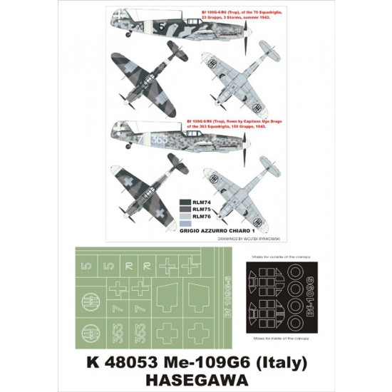 1/48 Bf-109G6 (Italy) Paint Mask for Hasegawa (Canopy Masks + Insignia Masks)