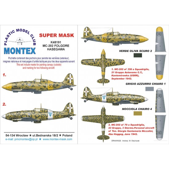 1/48 Macchi MC-202 Paint Mask for Hasegawa (Canopy Masks + Insignia Masks)