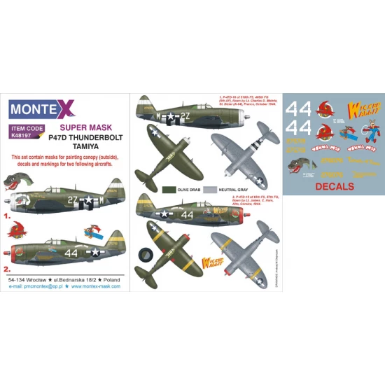 1/48 P-47D Razorback Paint Mask Vol.3 for Tamiya (Canopy Masks + Insignia Masks + Decals)
