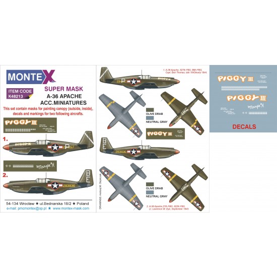 1/48 A-36 Apache Paint Mask with Decals for Accurate Miniatures kit