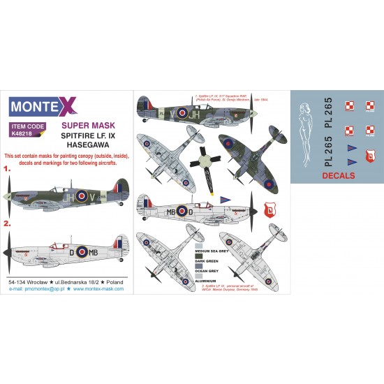 1/48 Supermarine Spitfire Mk.IX Paint Mask with Decals for Hasegawa kit