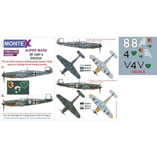 1/48 Messerschmitt Bf 109F-2 Paint Mask with Decals for Zvezda kit