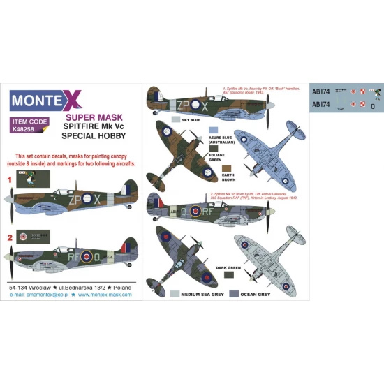 1/48 Spitfire Mk.Vc Paint Mask for Special Hobby kit (Insignia&Canopy Masks + Decals)