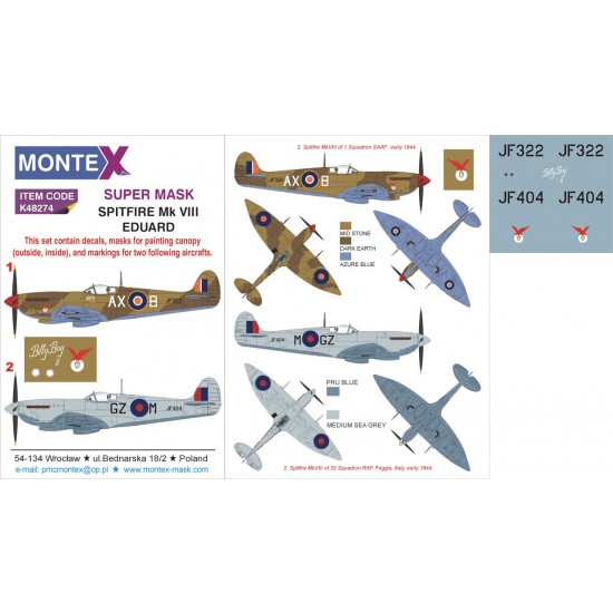 1/48 Supermarine Spitfire Mk.VIII Paint Mask for Eduard (Insignia&Canopy Masks+Decals)