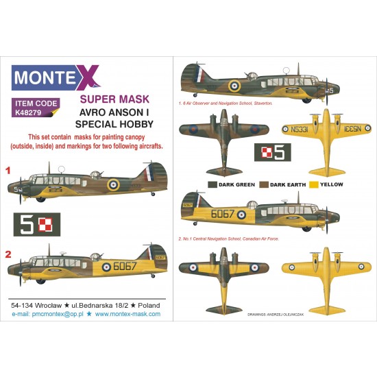 1/48 Avro Anson I Paint Mask for Special Hobby kit (Canopy Masks + Insignia Mask)