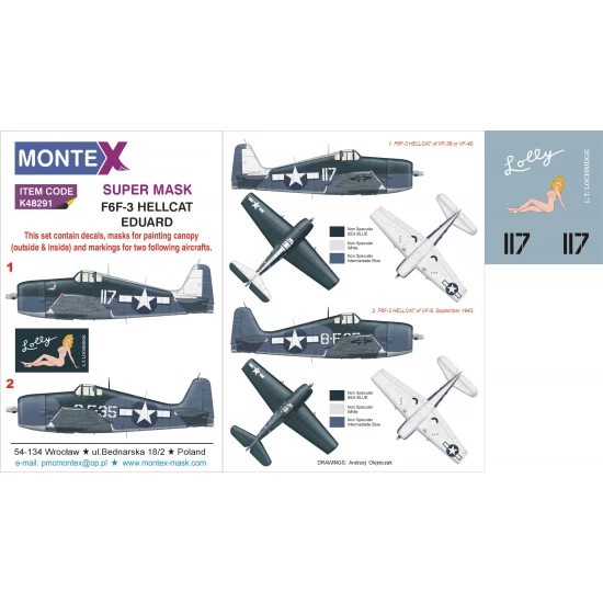 1/48 Grumman F6F-3 Hellcat Paint Mask for Eduard kit (Insignia & Canopy Masks + Decals)
