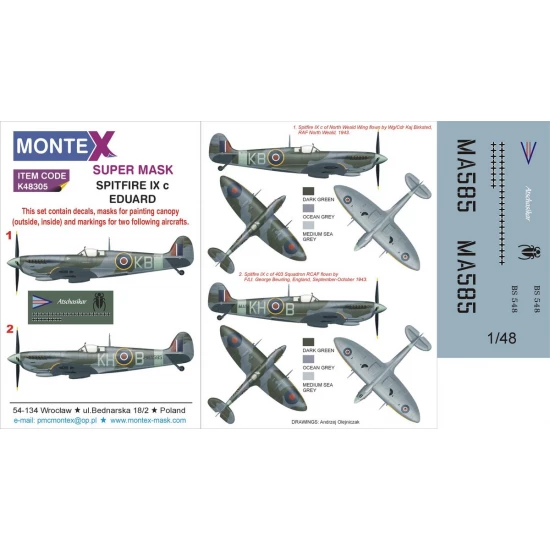 1/48 Spitfire Mk.IXc Paint Mask for Eduard kit (Canopy Masks + Insignia Mask + Decals)