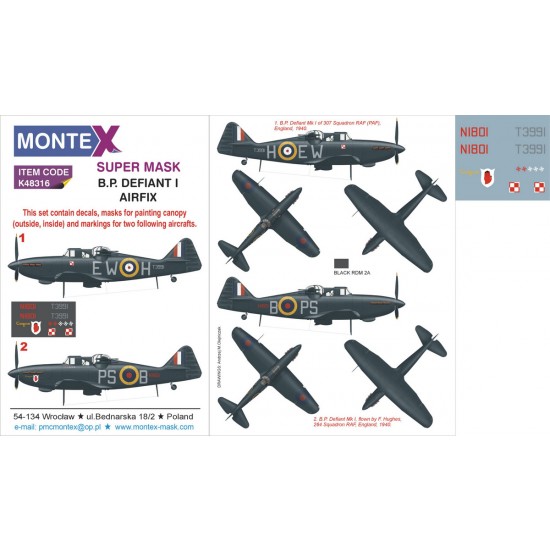 1/48 Defiant Mk.I Paint Mask No.2 for Airfix kit (Canopy Masks + Insignia Masks + Decals)
