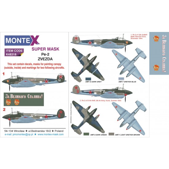 1/48 Petlyakov Pe-2 Paint Mask No.2 for Zvezda (Canopy Masks + Insignia Masks + Decals)