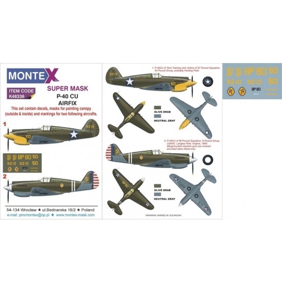 1/48 Curtiss P-40CU Warhawk Paint Mask for Airfix kit