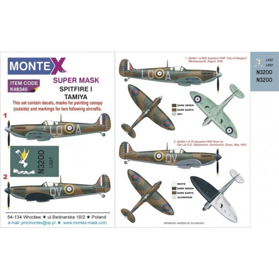 1/48 Supermarine Spitfire Mk.I Paint Mask for Tamiya kit