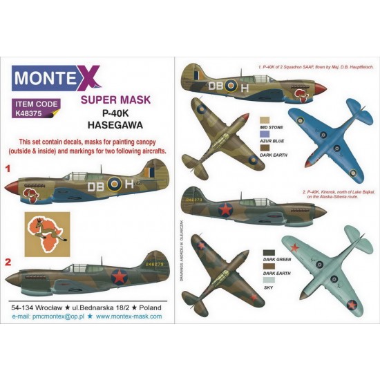 1/48 Curtiss P-40K Warhawk Paint Masks for Hasegawa (2x canopy & 1x insignia w/decals)