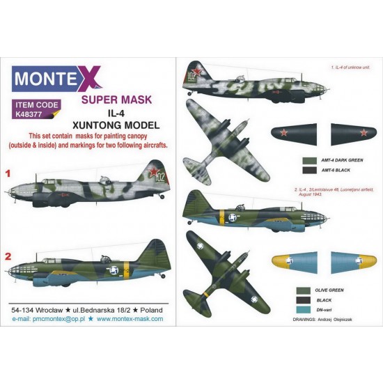 1/48 Ilyushin Il-4 Paint Masks for Xuntong Model (2x canopy & 1x insignia masks)