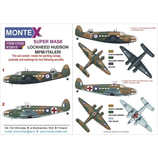 1/72 Lockheed Hudson Paint Mask for Italeri/MPM kit