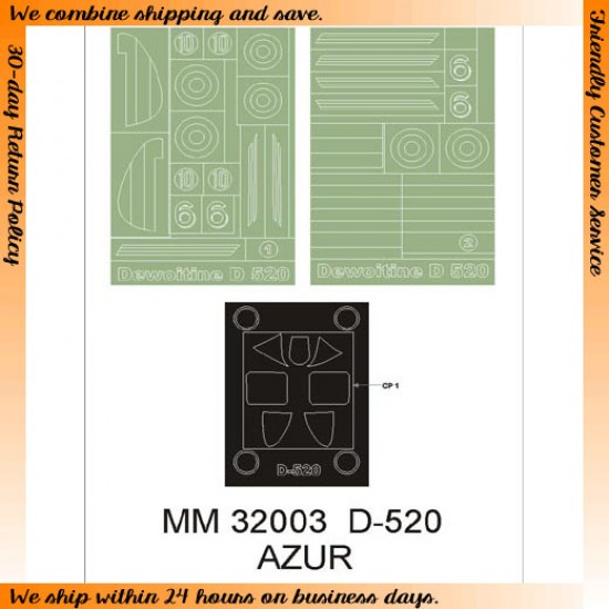 1/32 Dewoitine D.520 Paint Mask for Azur kit (Canopy Masks + Insignia Masks)