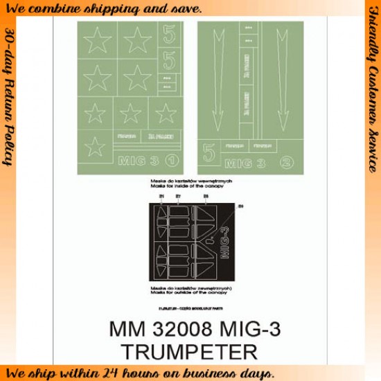 1/32 Mikoyan-Gurevich MiG-3 Paint Mask for Trumpeter kit (Canopy Masks + Insignia Masks)